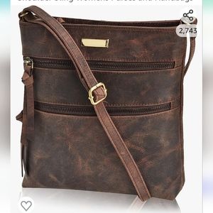 ESTALON Leather Crossbody Purse  Small Crossover Long Over the Shoulder